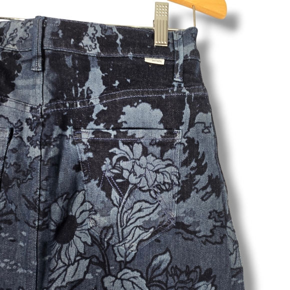 Mother The Swooner Straight A Midi Skirt Blue Denim Floral Sing Me To Sleep 25 - Picture 12 of 15
